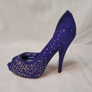Steve Madden Blue Suede Rhinestone Peep Toe Stiletto Heels Women's Shoes Sz 5.5